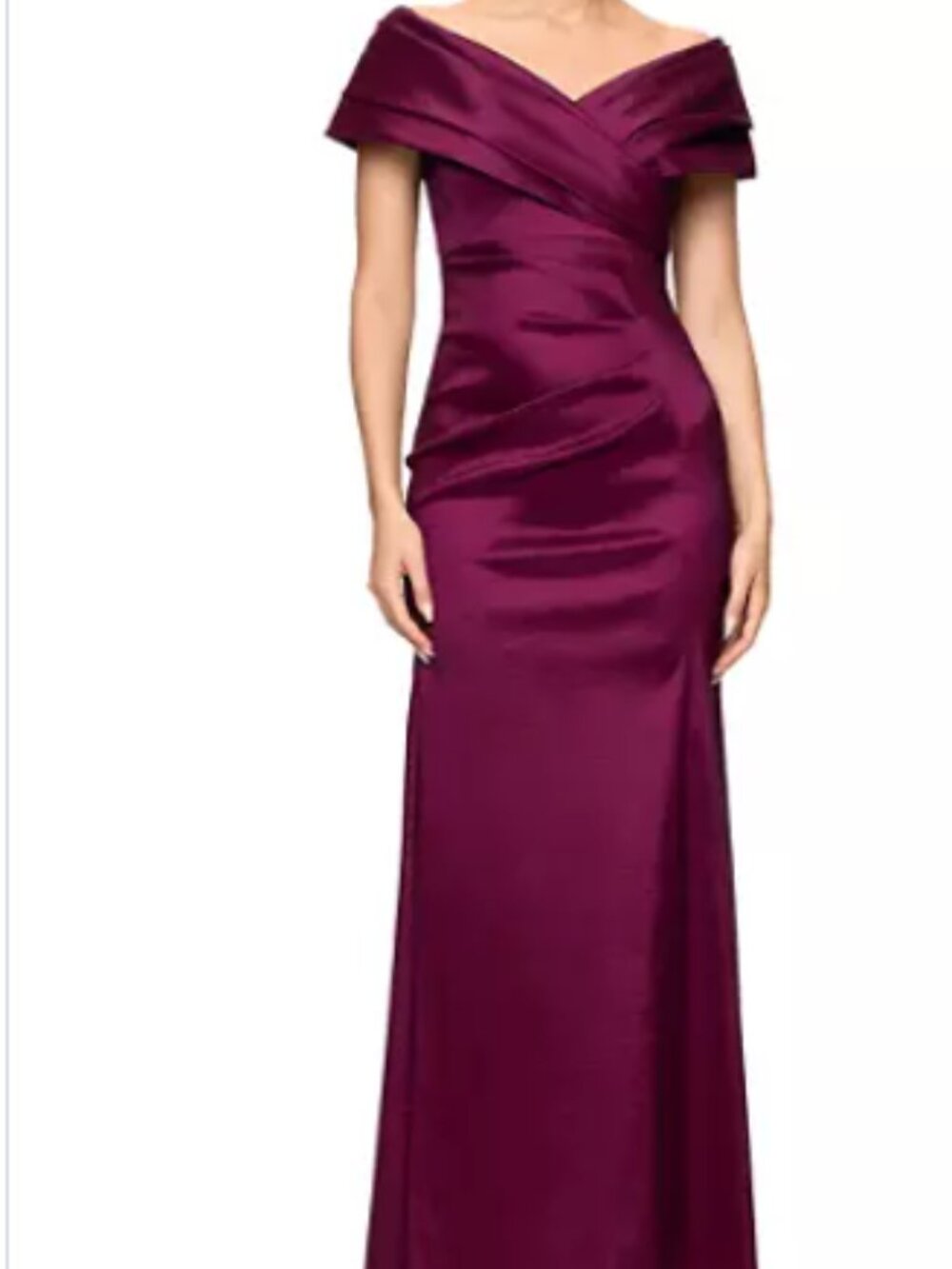 Betsy & Adam Stretch Taffeta Sheath Gown in Wine, Size 12